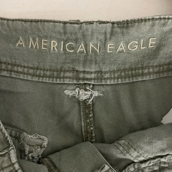 American Eagle Linen Blend Pants Trousers Size 4 Sage Green High Waist Loose Fit - Picture 4 of 8